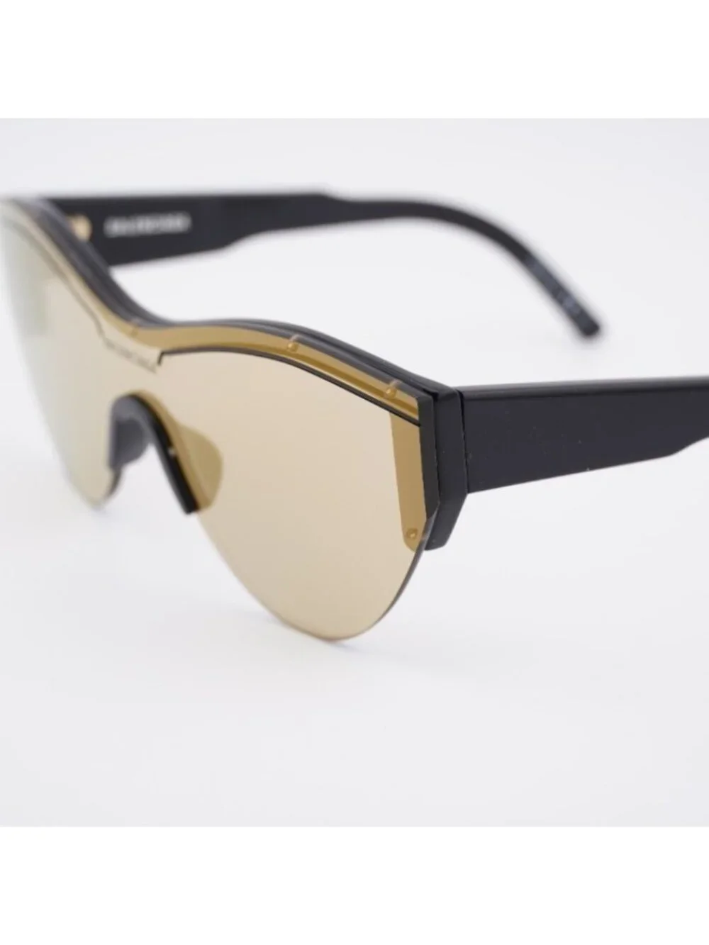 Balenciaga BB0004S 006 Sunglasses Black Shield Frame, Gold Mirror Lenses